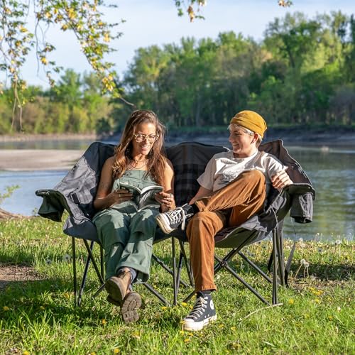 Padded Double Camping Chair for 2 Person with Cup Holders, Grey Y59052