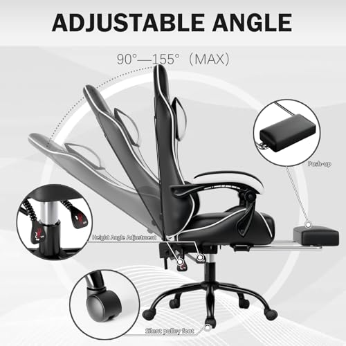 Ergonomic Gaming Chair with Footrest, Reclining, Lumbar Support I1131