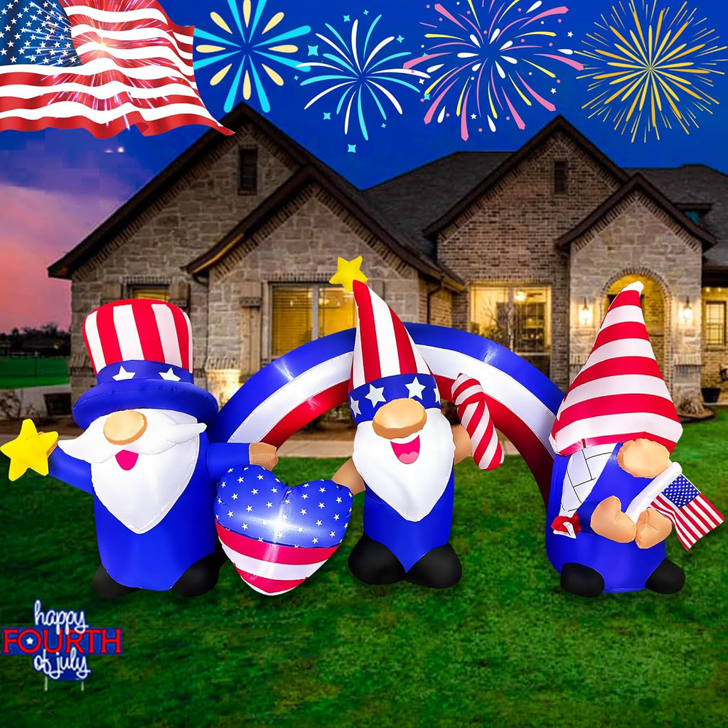 7 FT Inflatable 3 Gnomes with Archway Decorations for Independence Day C245