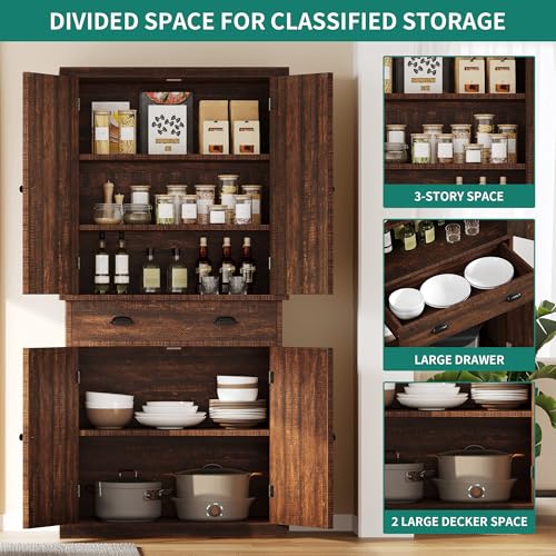 72" Tall Kitchen Pantry Cabinet with Barn Doors and Adjustable Shelves R388