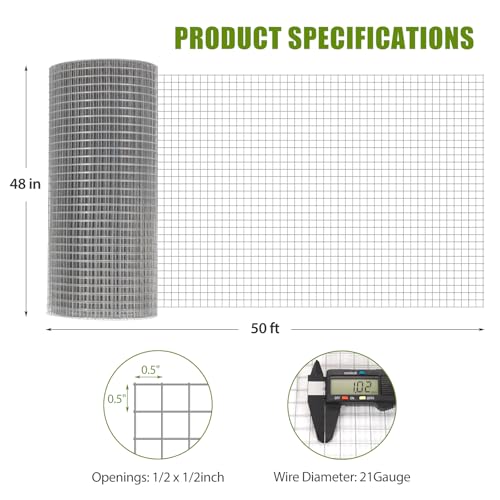 Hardware Cloth, 24in x 100ft, 1/2inch Galvanized Wire Mesh Roll L708