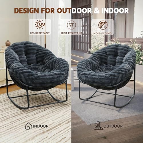 Wicker Egg Rocking Chair with Padded Cushion for Patio and Garden J177274