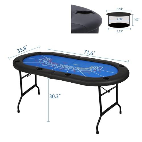 84" Foldable Poker Table with Chips Tray, 10 Player Oval, Green Felt U489