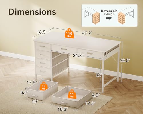 Computer Desk with 6 Drawers, 40 Inch Small Desk with Storage L2851