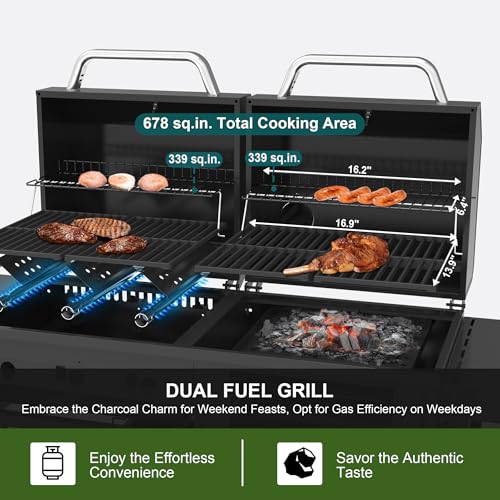 6-Burner Propane Gas Grill and Griddle Combo with Stainless Steel Lids F7495