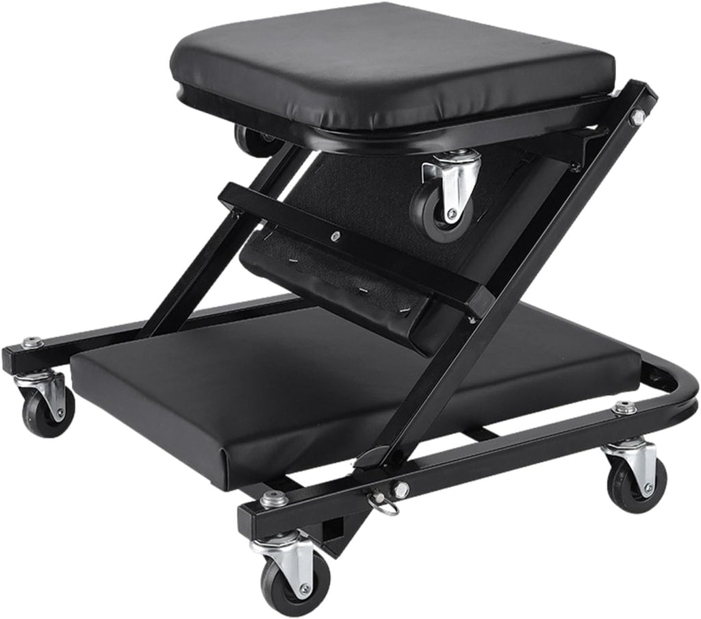 Foldable Z Creeper, 2-in-1 Rolling Folding Car Creeper & Seat, 36 Inches Adjustable Roller Garage Chair Lay Down or Sit, Seamless Steering Under Car Roller Creeper with 6 Swivel Casters