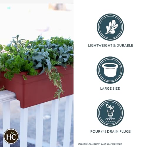 Deck Railing Planter Box - Lightweight Weatherproof Plastic for Outdoor Balcony, Porch, Garden G962