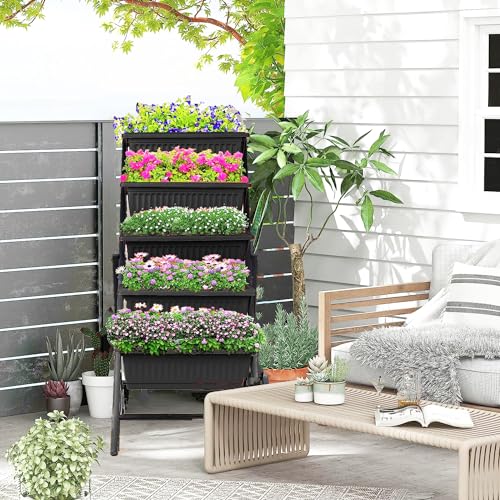 5-Tier Elevated Garden Bed with 5 Planter Boxes for Vegetables Herbs Flowers K12373