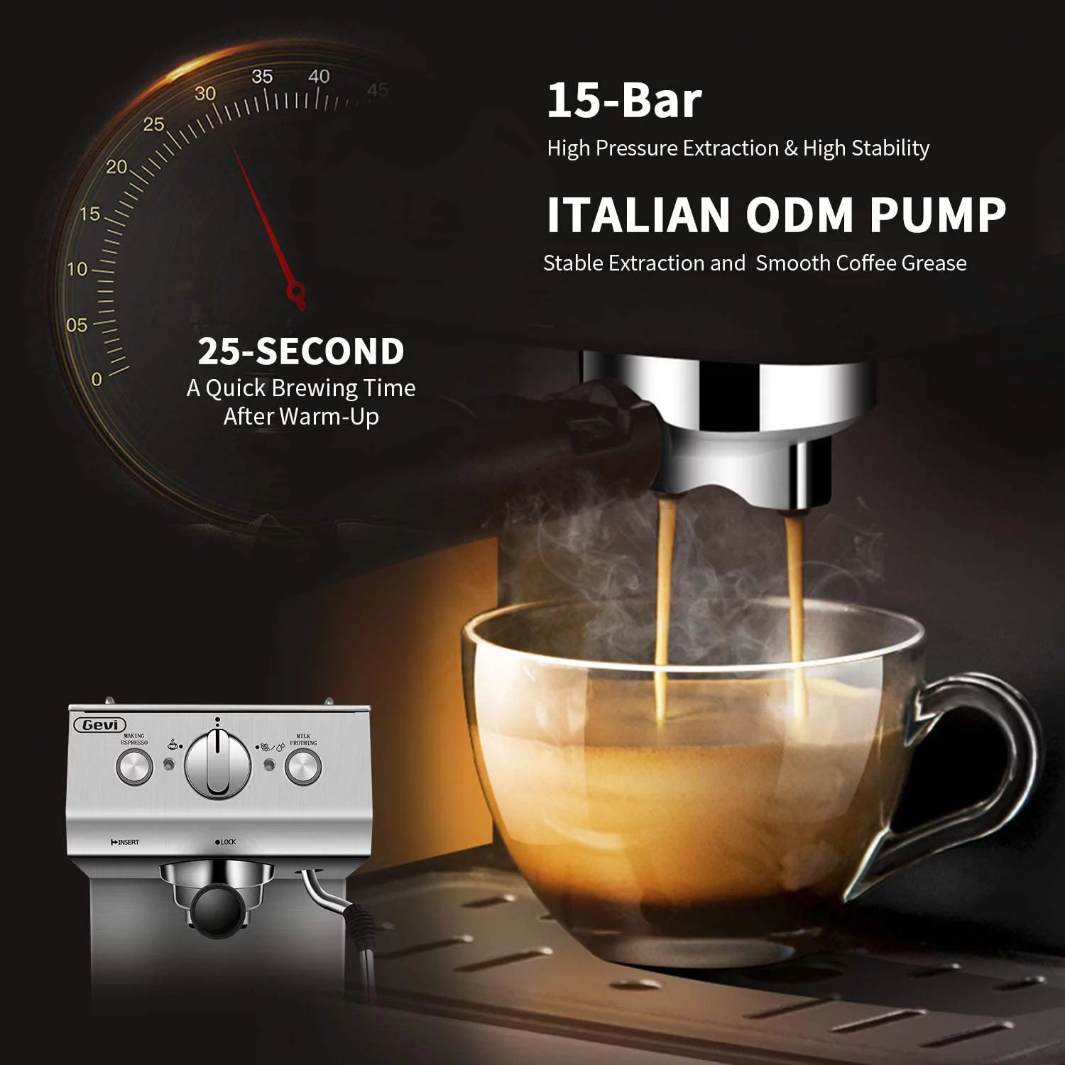 Silver Stainless Steel 15 Bar Espresso Machine with Milk Frother Q6040