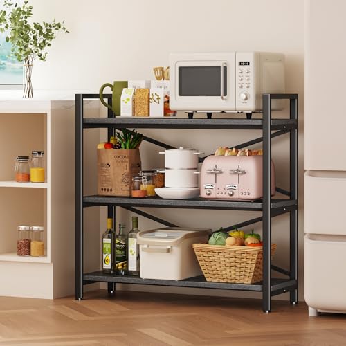 3 Tier Industrial Bookcase, Rustic Etagere Bookshelf for Living Room U5786