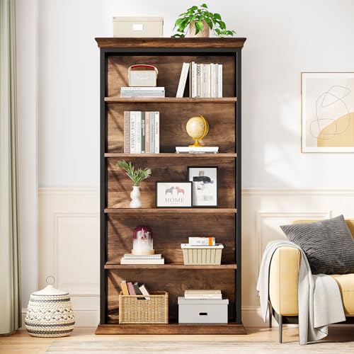6-Tier Industrial Bookcase, 71 Inches Tall, Floor Standing Storage Shelves for Home Office, Brown and Black V7912