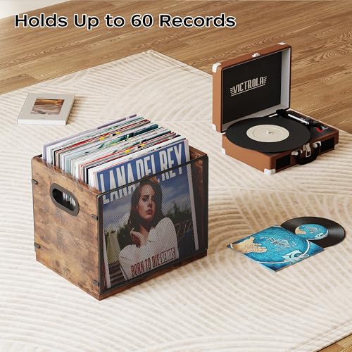 Vinyl Record Storage Box, Holds up to 60 Records V34365