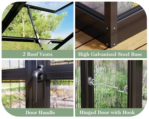 8x10x7.5 FT Outdoor Aluminum Polycarbonate Greenhouse with Ventilation and Rain Gutter C279792