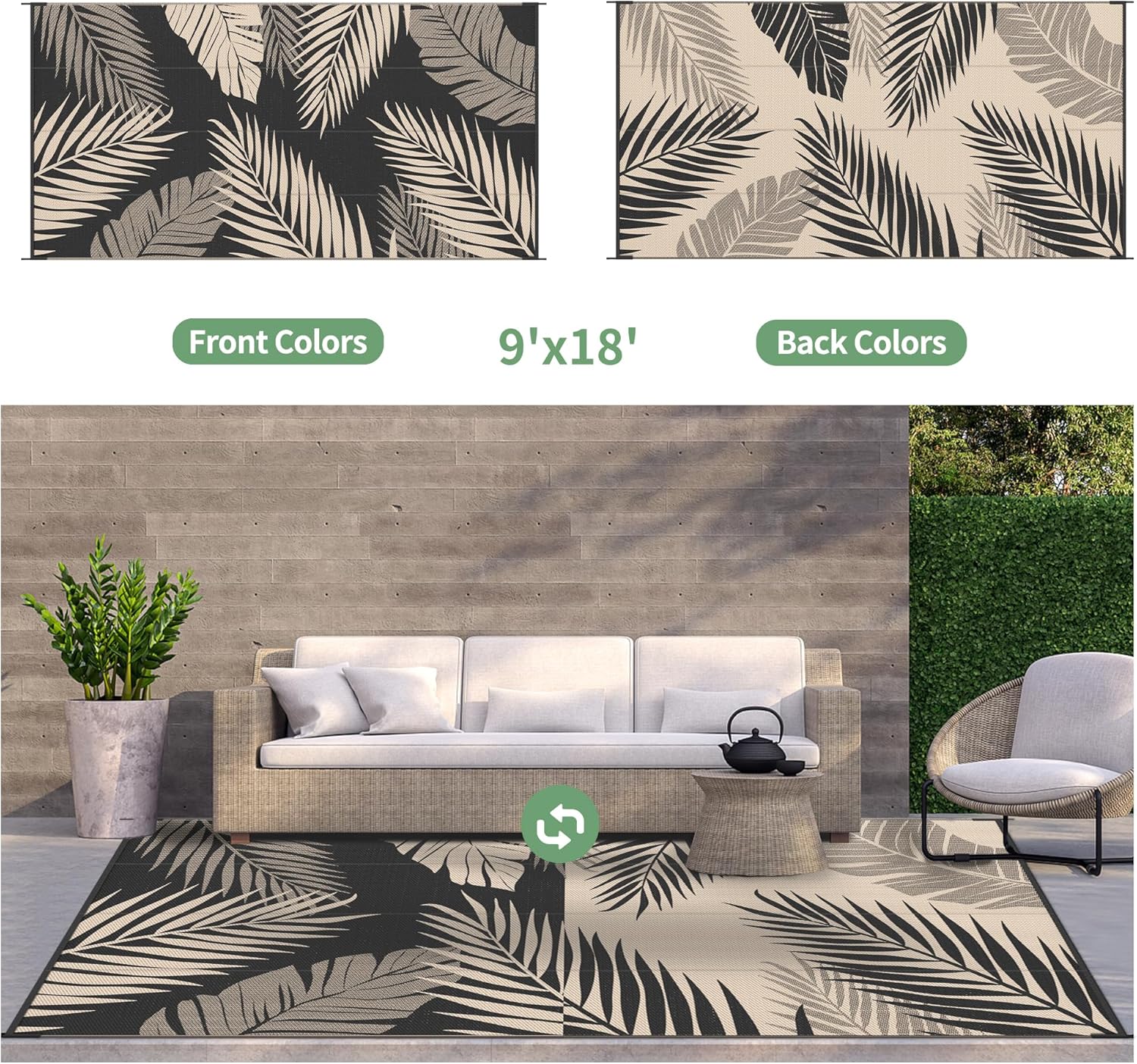 Outdoor Rug 9 x 18 Waterproof Reversible Patio Camping Carpet A433197