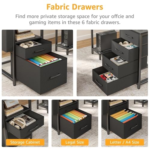 L Shaped Gaming Desk with Storage Drawers and Power Outlets I94529