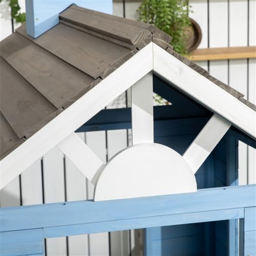 Wooden Playhouse for Kids with Bench, Door, Windows and Shelf F422
