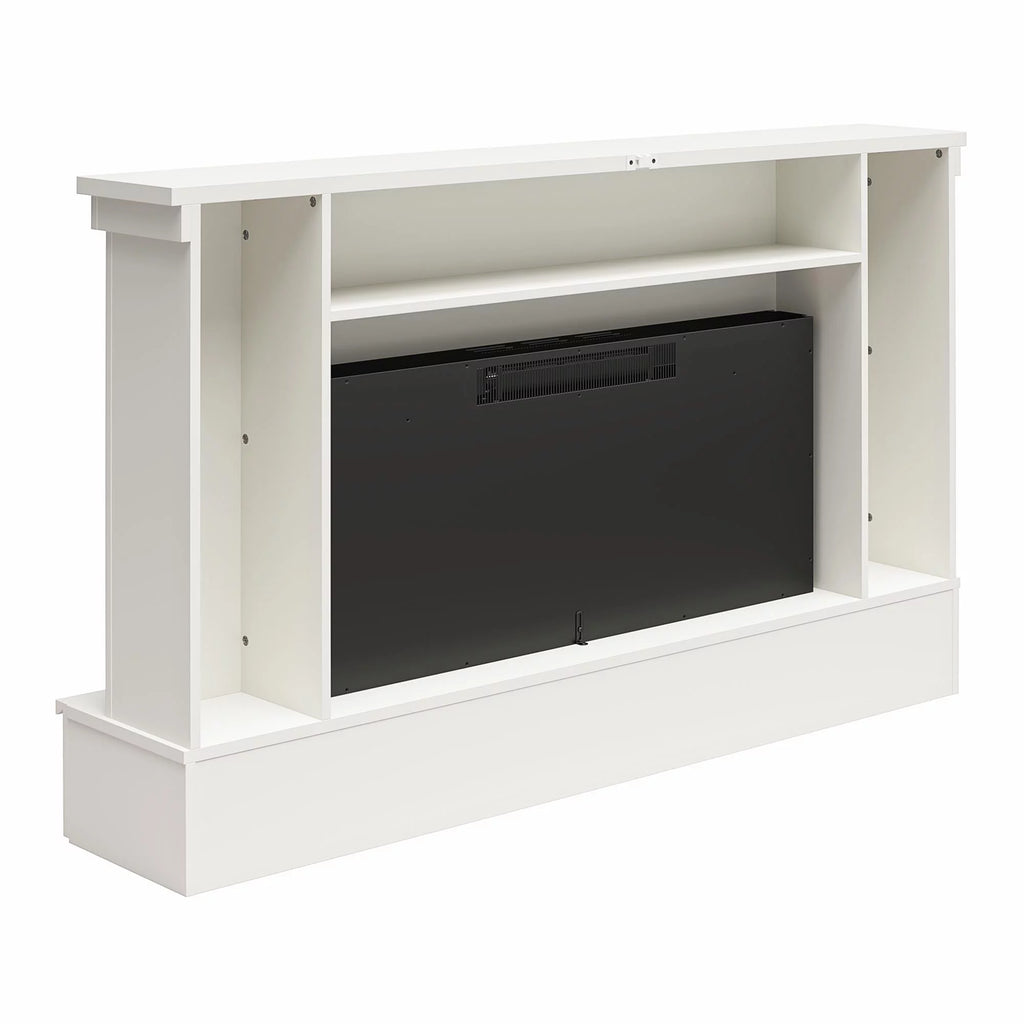 White Shiplap Mantel with Electric Fireplace and Storage Drawers J37651