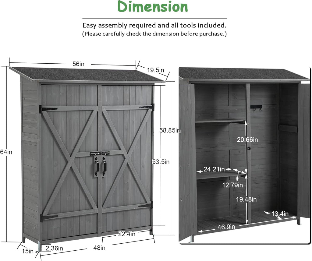 Outdoor Storage Shed, Wood Garden Cabinet with 2 Lockable Doors and Shelves E220316