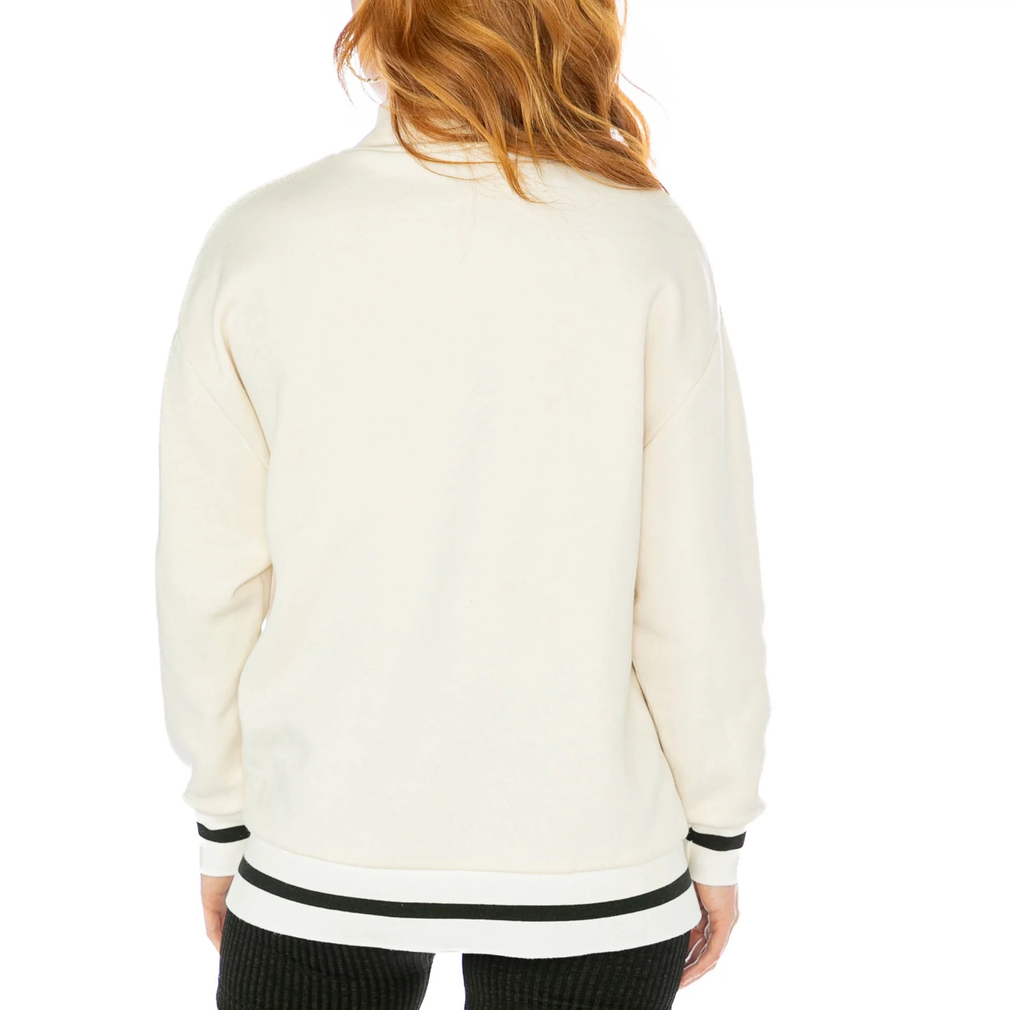 Women's White Mock Neck Fleece Pullover Sweatshirt S739605