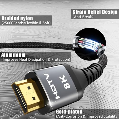 8K HDMI Cable 3FT 4-Pack, High Speed 48Gbps HDMI 2.1 Cord A145195