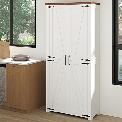 Kitchen Pantry Cabinet with 4 Doors and 1 Drawer, Freestanding Storage Cupboard L190261