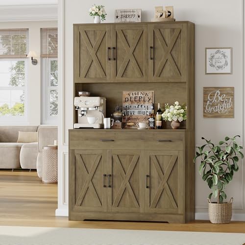 71" Tall Pantry Cabinet with Charging Station and Microwave Stand L63097