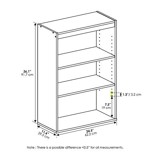 3-Tier Open Shelf Bookcase, Americano E787305