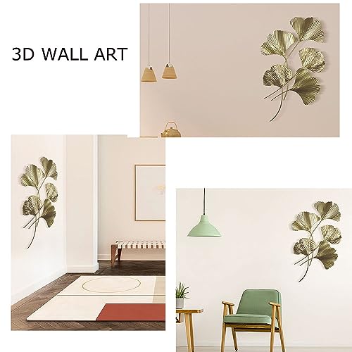 Gold Metal Ginkgo Leaf Wall Decor 3D Hanging Sculpture Z49322