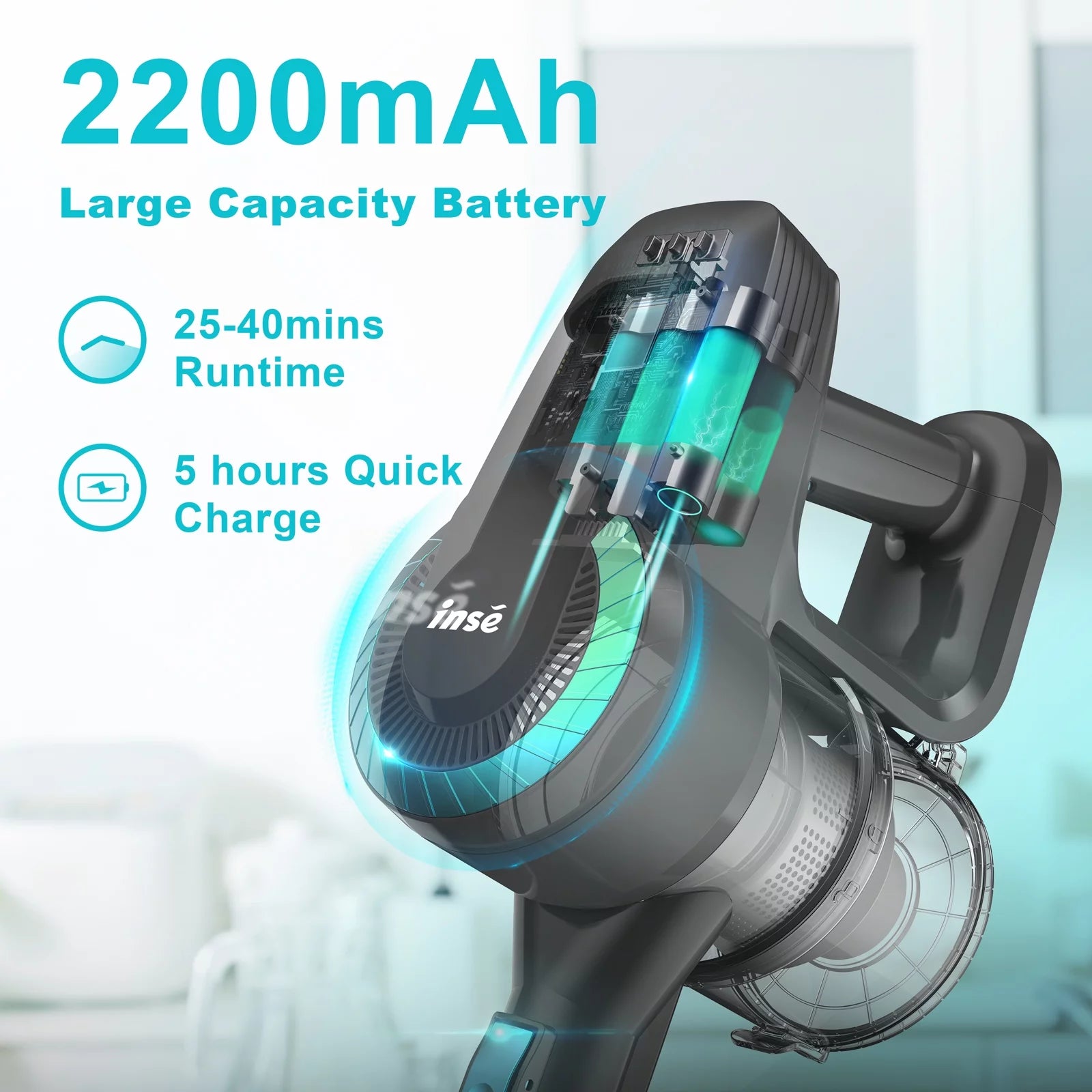 Cordless Stick Vacuum Cleaner, 20kPa Lightweight for Hard Floor Carpet Pet Hair V995084
