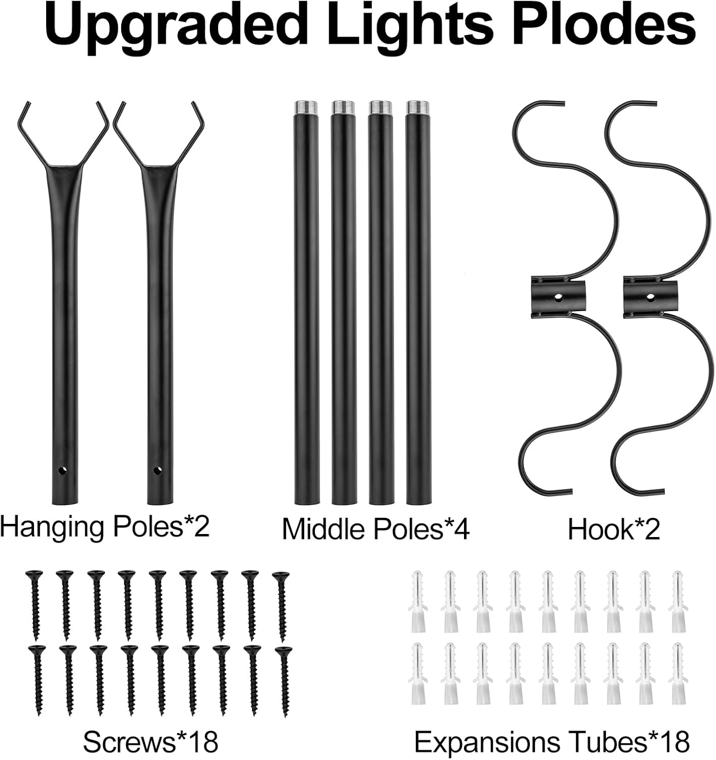 String Light Poles 2 Pack, Adjustable 2.4FT/3.6FT for Outdoor Hanging G359