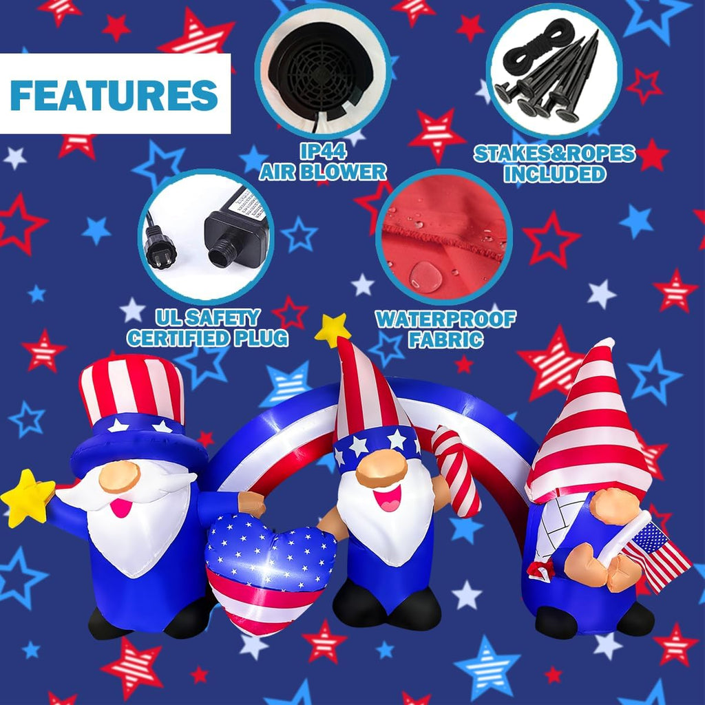 7 FT Inflatable 3 Gnomes with Archway Decorations for Independence Day C245
