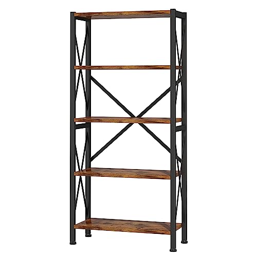 3 Tier Industrial Bookcase, Rustic Etagere Bookshelf for Living Room U5786