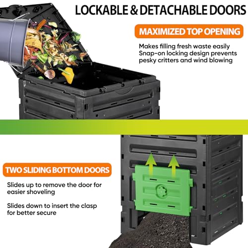 Garden Compost Bin 120 Gallon, Aerating Outdoor Compost Box, Easy Assembling, Black Y71505