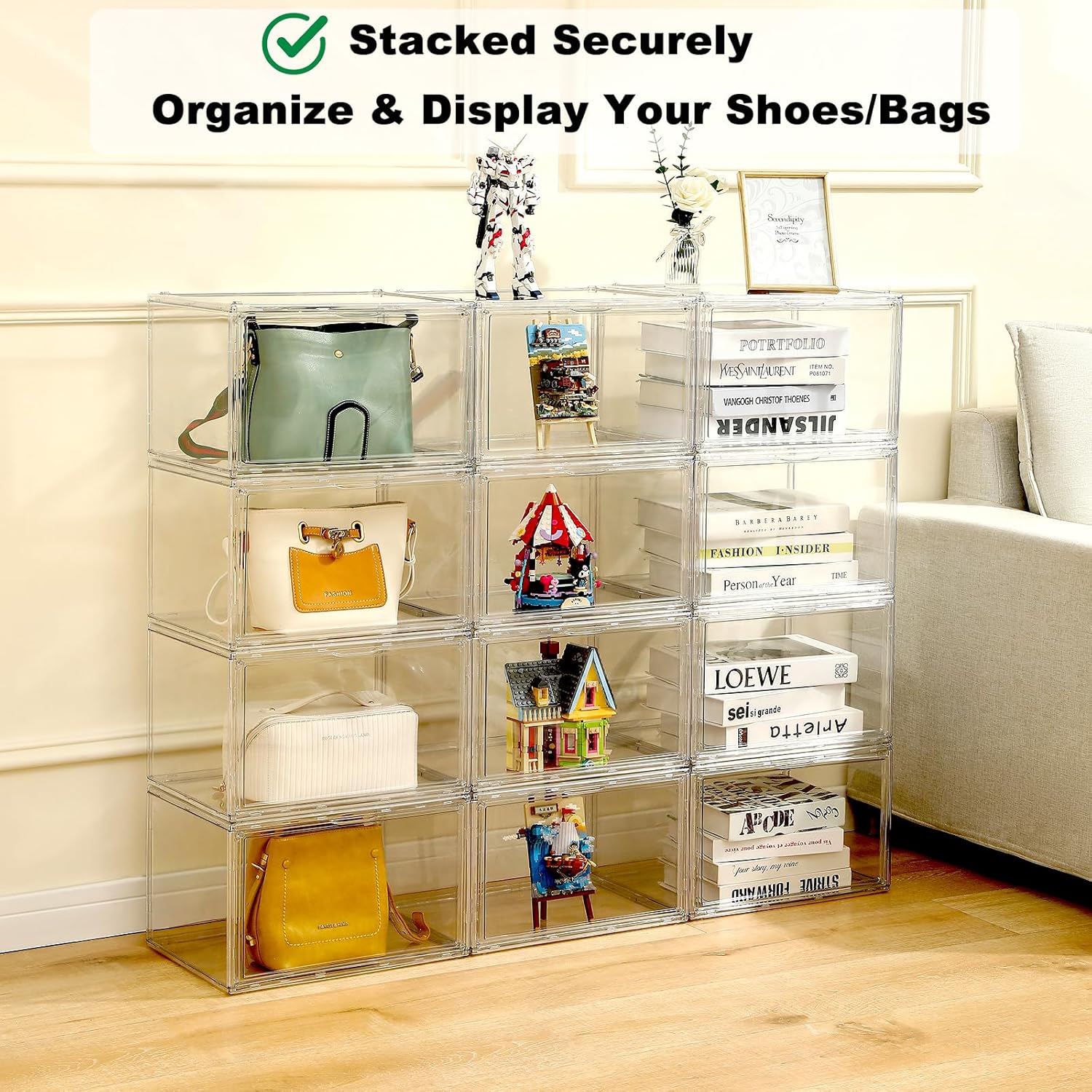 Clear Shoe Storage Box Stackable 4-Pack for Large Sneakers K794