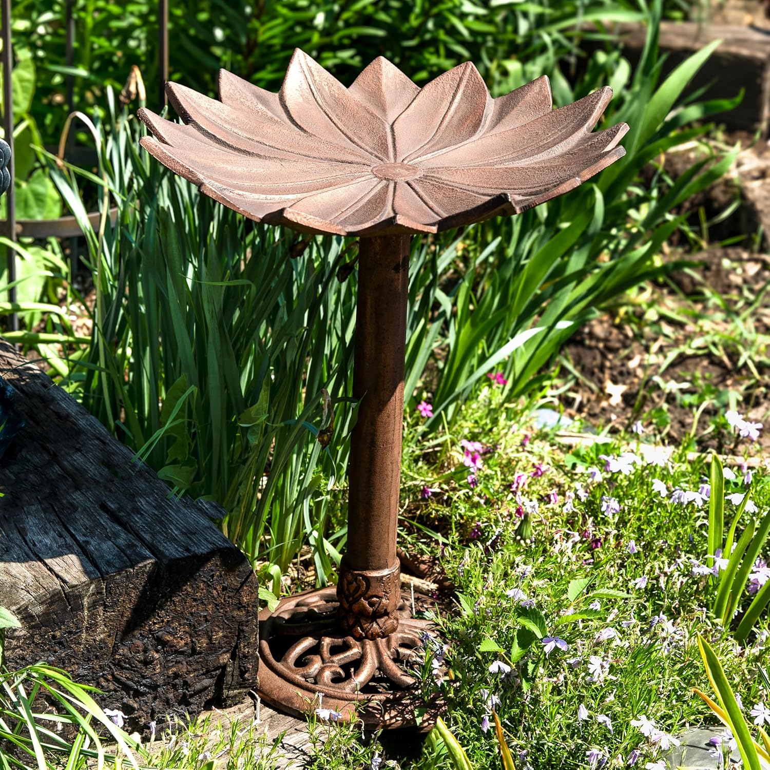 Copper Patina Metal Bird Bath with UV-Resistant Finish O8329