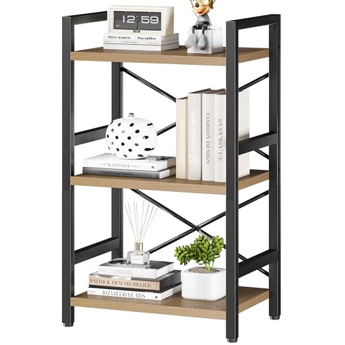 3 Tier Industrial Bookcase, Rustic Etagere Bookshelf for Living Room U5786