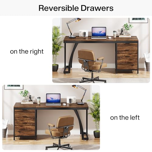 Computer Desk with 3 Drawers, 59-Inch Study Writing Table for Home Office E234