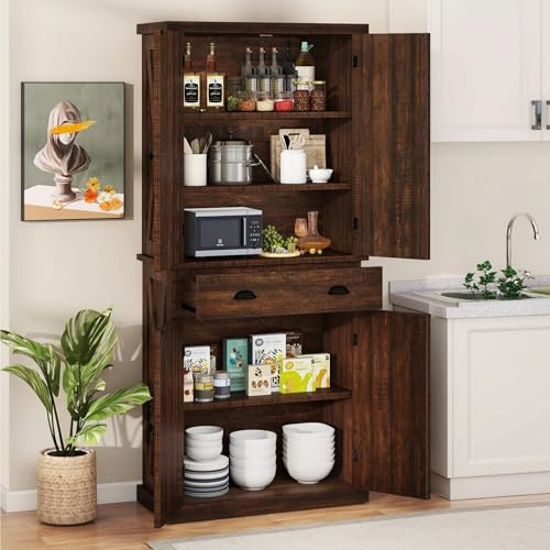 72" Tall Kitchen Pantry Cabinet with Barn Doors and Adjustable Shelves R388