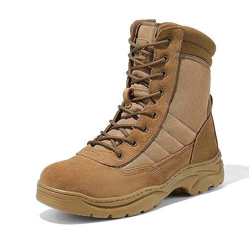 Men's Military Tactical Work Boots Side Zipper Leather Motorcycle Combat Boots N655026
