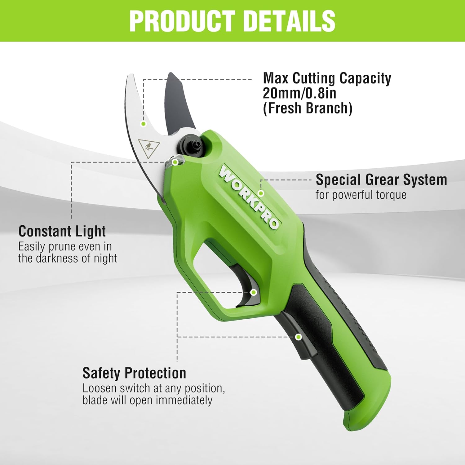 Electric Pruning Shears, Cordless Tree Pruner with Rechargeable Battery L638