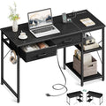 Small Computer Desk with Drawers & Power Outlet for Bedroom, Home Office M131