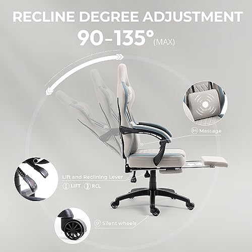 Gaming Chair with Breathable Fabric, Pocket Spring Cushion and Footrest H620