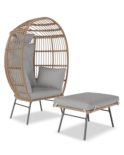 Wicker Egg Chair with Ottoman and Cushion I493229