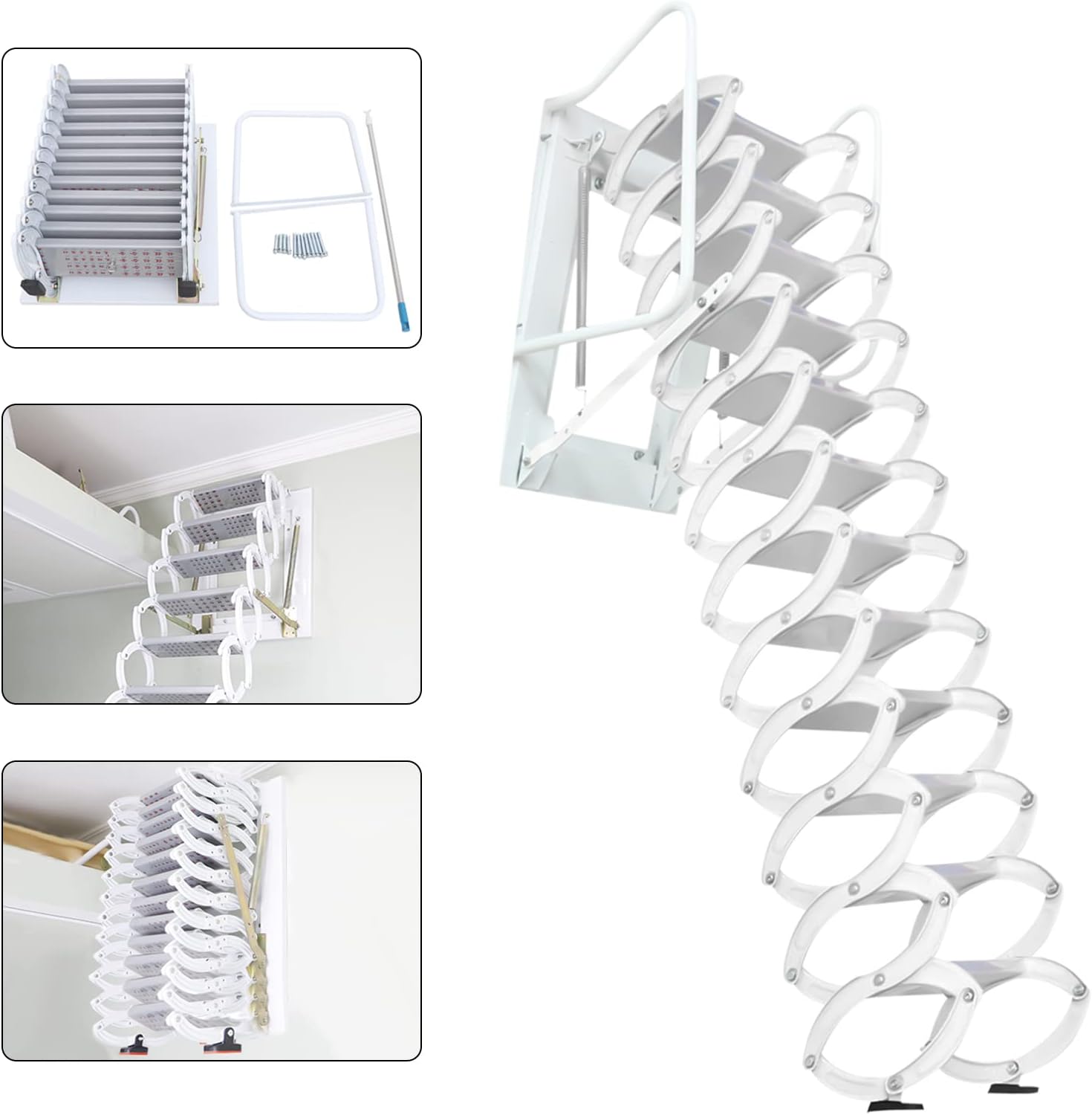 Folding Loft Ladder with Pull Down System, 122in Wall-Mounted Attic Stairs U260236