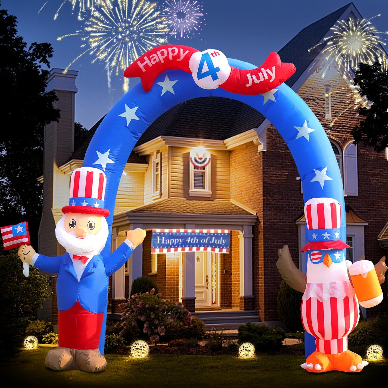 DomKom 9 FT Patriotic Independence Day 4th of July Inflatable Outdoor Decoration, Uncle Sam and Bald Eagle Archway, LED Lights Holiday Blow Up for Fourth of July Party Garden Yard Lawn Decor