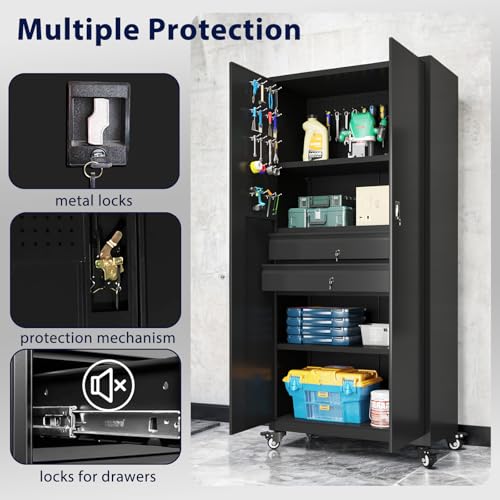 Metal Garage Storage Cabinet with Drawers and Wheels P6852