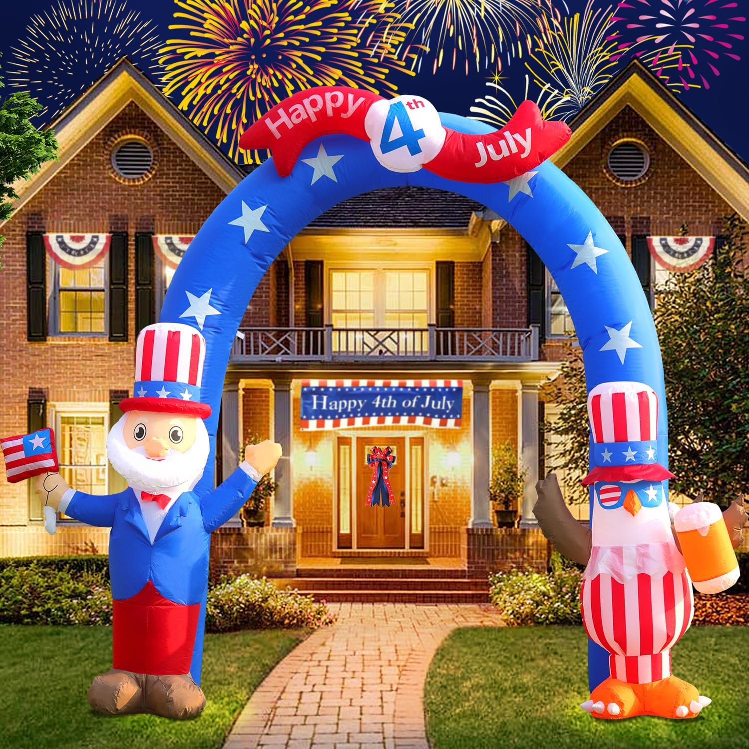Patriotic 4th of July Inflatable Archway with LED Lights for Outdoor Yard Decor S2175
