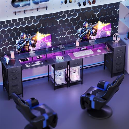 47 Inch Computer Gaming Desk with Power Outlets LED Lights and Storage Drawers I77165