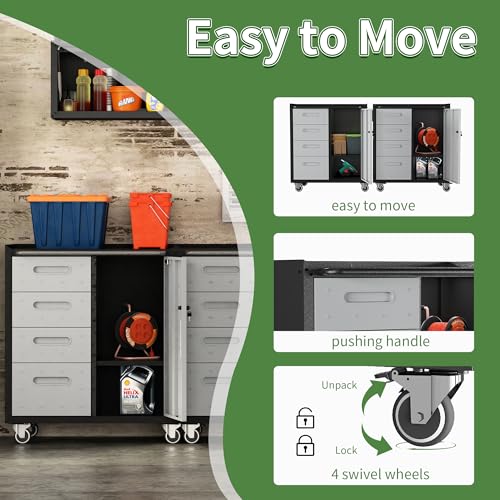Rolling Tool Storage Cabinet with 4 Drawer and Locking Door U282375