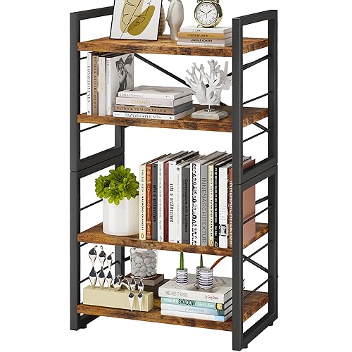 Homeiju Bookshelf, 3 Tier Industrial Bookcase, Metal Small Bookcase, Rustic Etagere Book Shelf Storage Organizer for Living Room, Bedroom, and Home Office(Black) Patent Pending D29873033